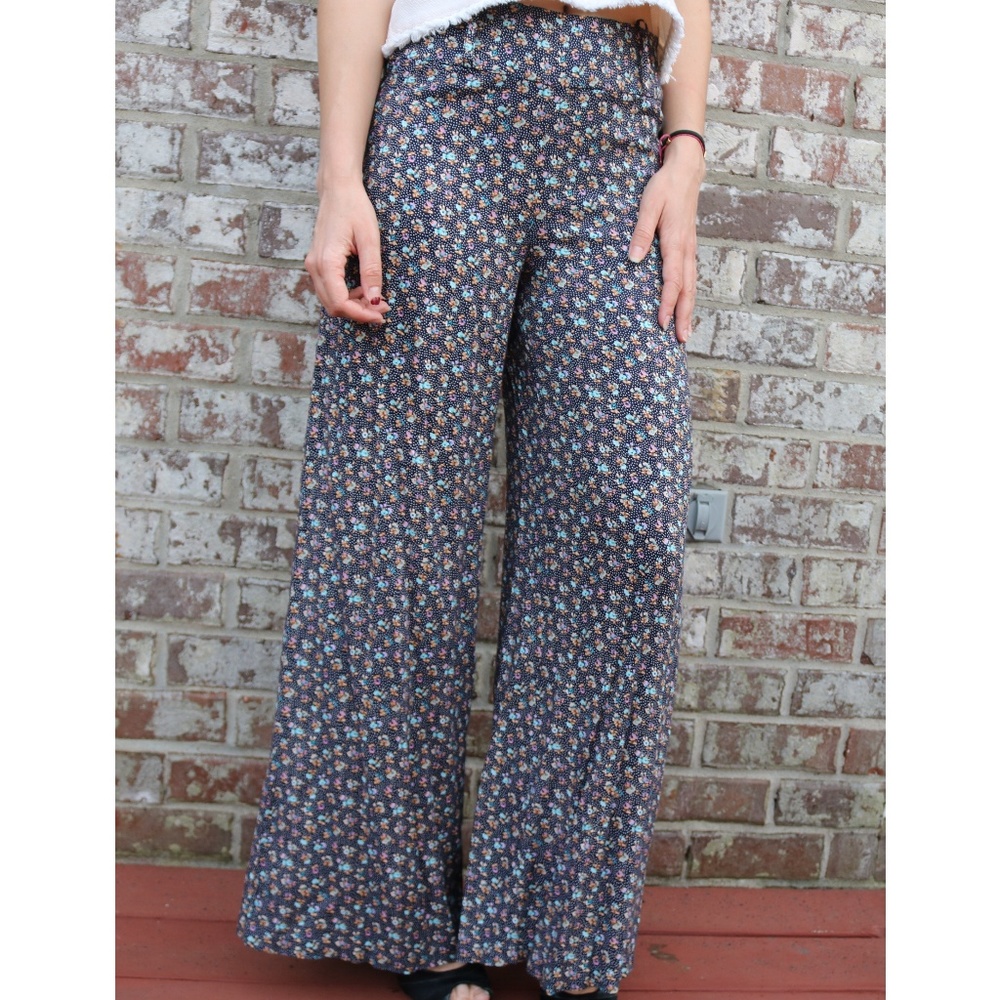 Forever 21 Black Floral Wide Leg Pants boho